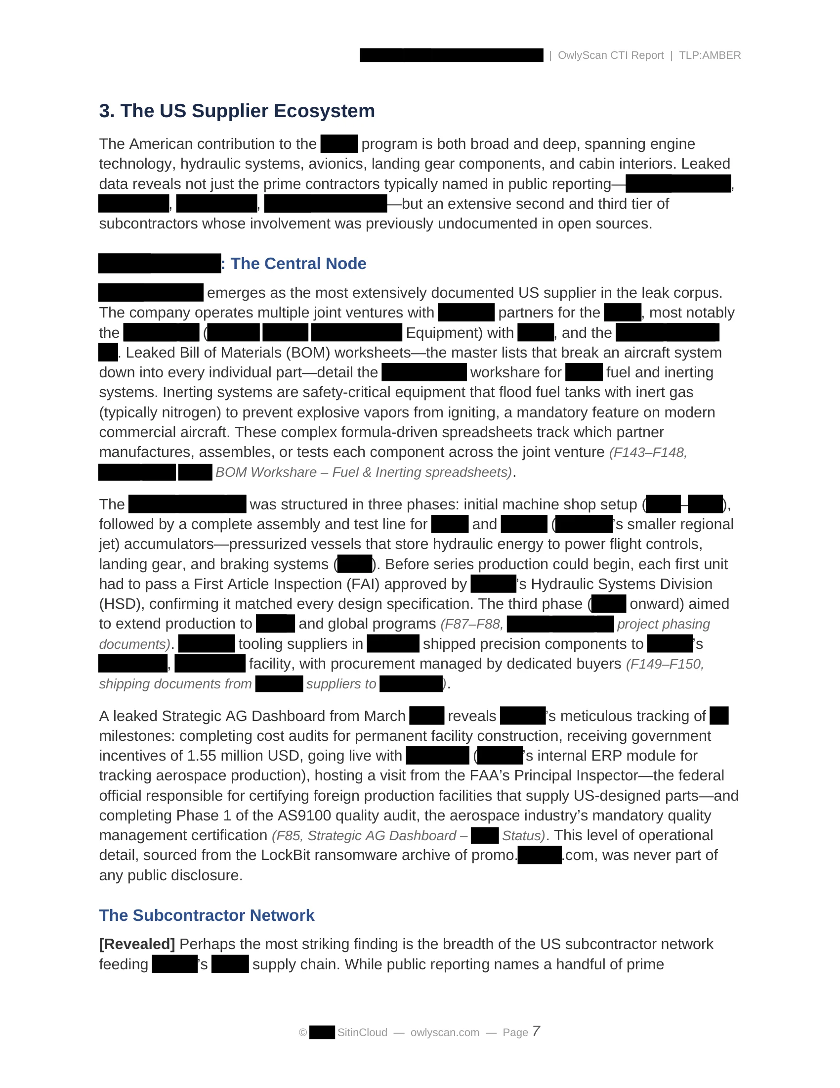 Redacted intelligence report suppliers analysis page